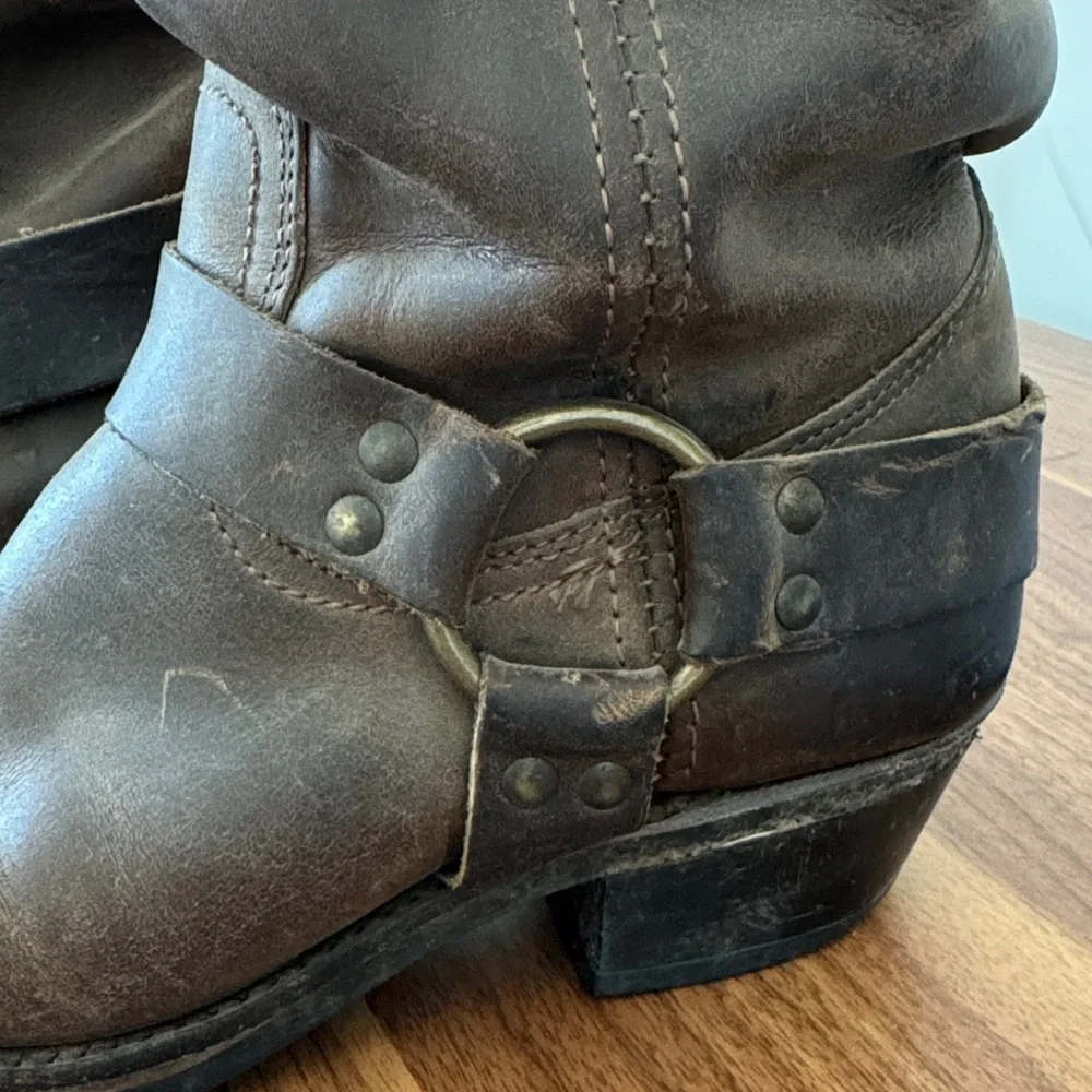 Frye Harness 12R Boots - women’s Brown Leather Mid-Calf Roper Boots - Picture 7 of 15